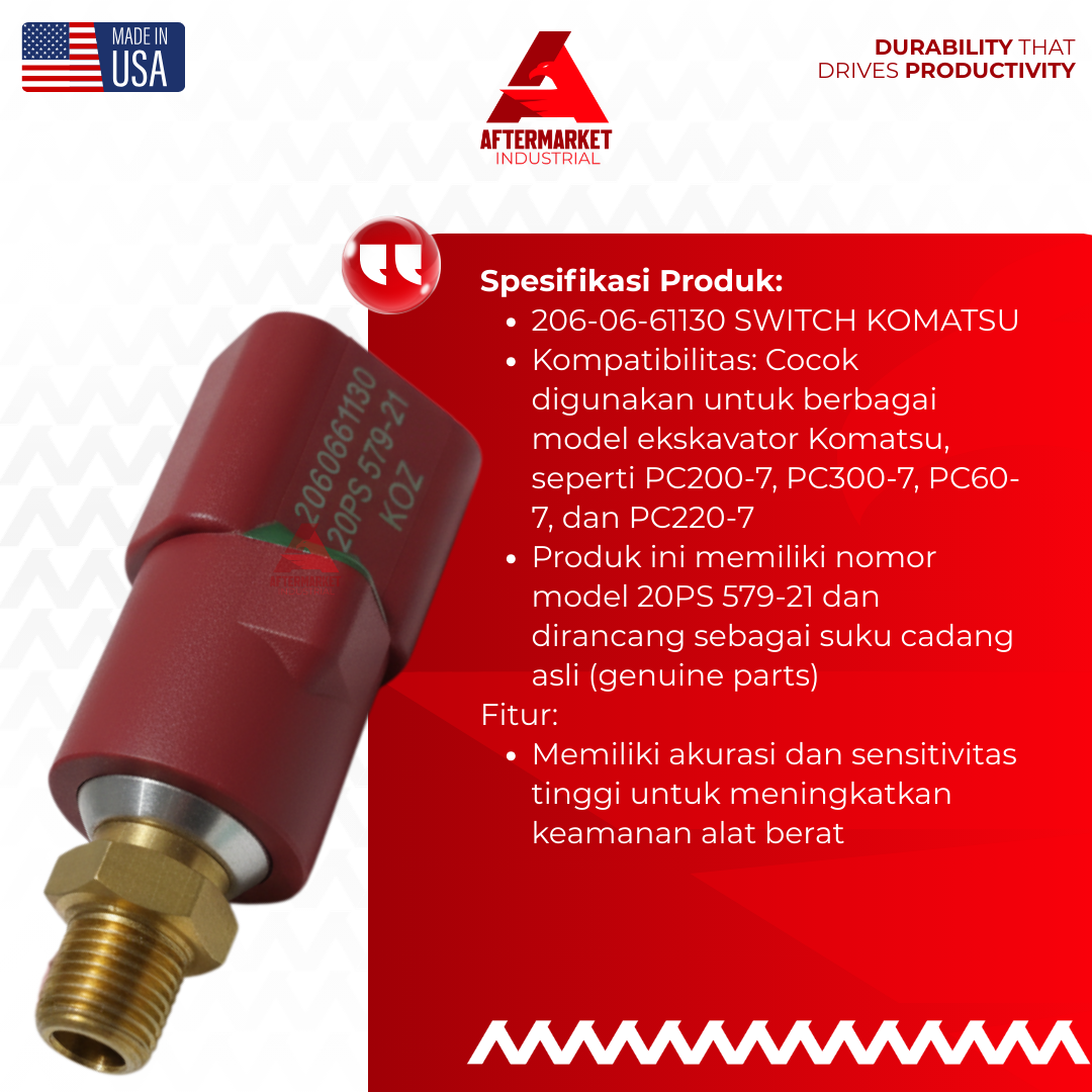 Sensor tekanan hidrolik ekskavator Switch 206-06-61130 Komatsu orisinal