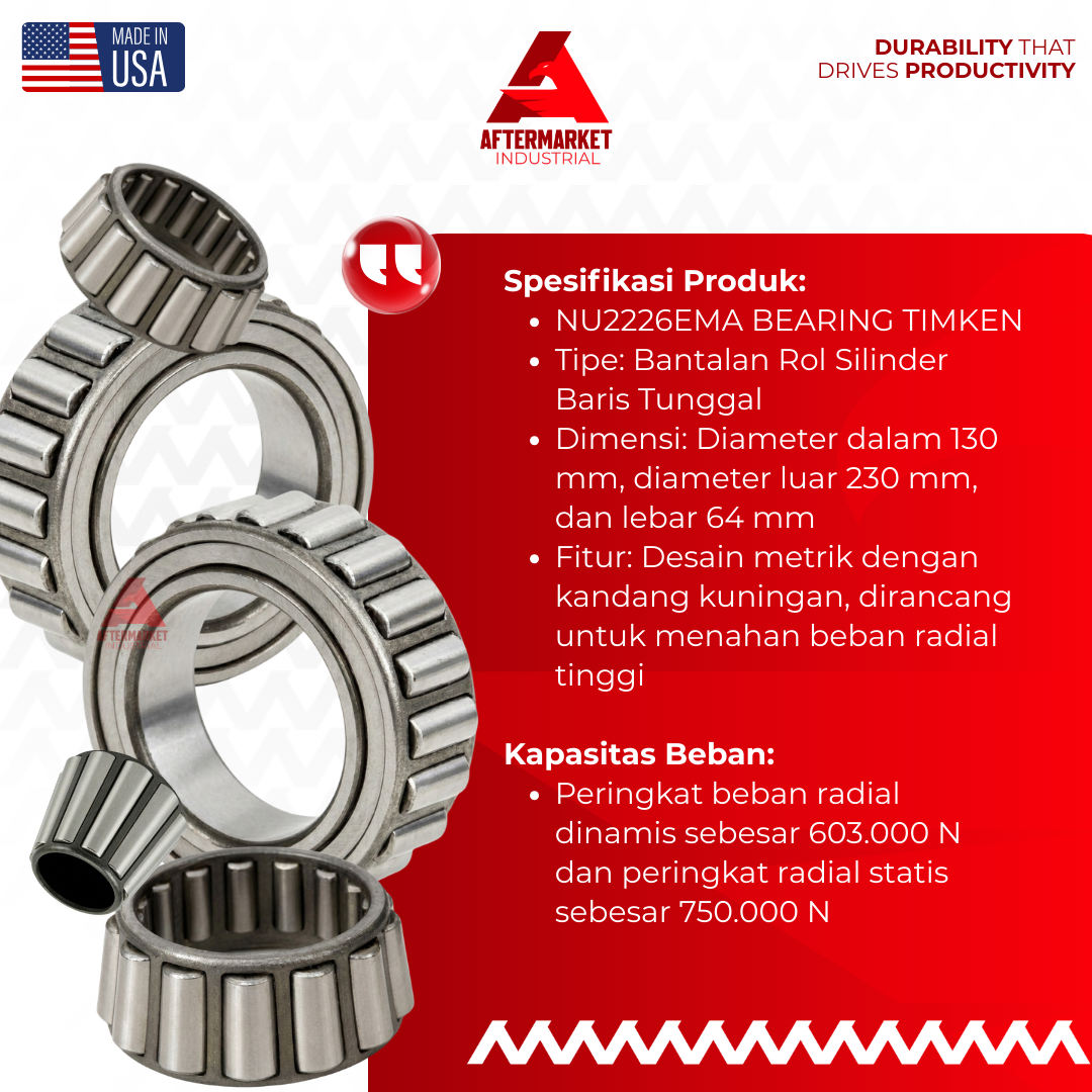 Jual NU2226EMA Bearing Timken Baris Tunggal Kapasitas Tinggi - Image 2